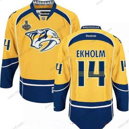 Nashville Predators #14 Mattias Ekholm Keltainen 2017 Stanley Cup Finals Patch Ommeltu NHL Reebok Jääkiekko Paita – Miesten