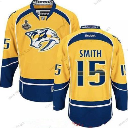 Nashville Predators #15 Craig Smith Keltainen 2017 Stanley Cup Finals Patch Ommeltu NHL Reebok Jääkiekko Paita – Miesten