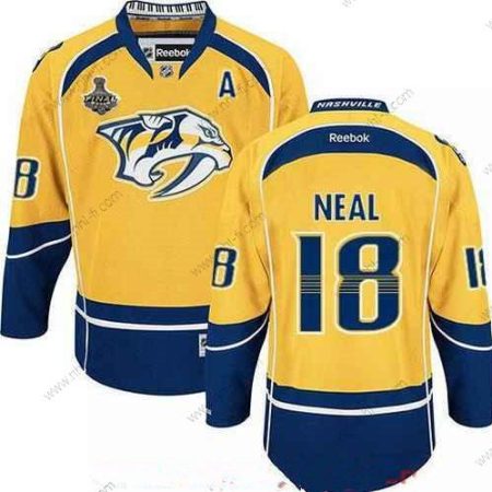 Nashville Predators #18 James Neal Keltainen 2017 Stanley Cup Finals A Patch Ommeltu NHL Reebok Jääkiekko Paita – Miesten