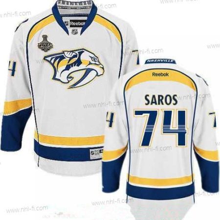 Nashville Predators #74 Juuse Saros Valkoinen 2017 Stanley Cup Finals Patch Ommeltu NHL Reebok Jääkiekko Paita – Miesten