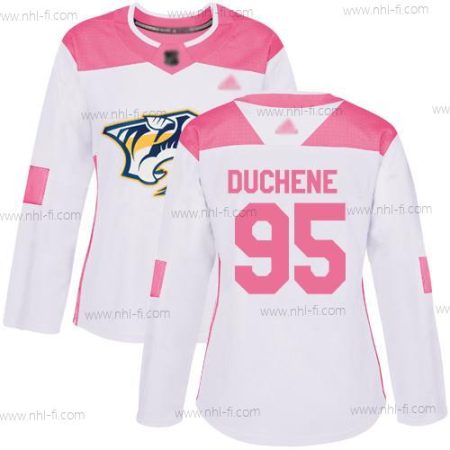 Nashville Predators #95 Matt Duchene Valkoinen Pinkki Aito Ommeltu Jääkiekko Paita – Naisten