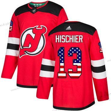 New Jersey Devils #13 Nico Hischier Punainen Kotiottelu Aito USA Flag Ommeltu NHL Paita – Nuoret