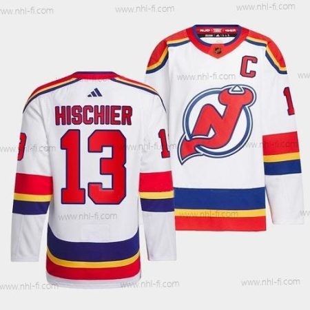 New Jersey Devils #13 Nico Hischier Valkoinen 2022-23 Käänteinen Retro Ommeltu Paita – Miesten