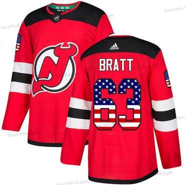 New Jersey Devils #63 Jesper Bratt Punainen Kotiottelu Aito USA Flag Ommeltu NHL Paita – Nuoret