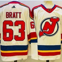 New Jersey Devils #63 Jesper Bratt Valkoinen 2022 Käänteinen Retro Aito Paita – Miesten