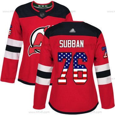 New Jersey Devils #76 P. K. Subban Punainen Kotiottelu Aito USA Flag Ommeltu Jääkiekko Paita – Naisten