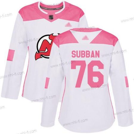 New Jersey Devils #76 P. K. Subban Valkoinen Pinkki Aito Ommeltu Jääkiekko Paita – Naisten