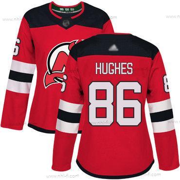 New Jersey Devils #86 Jack Hughes Punainen Kotiottelu Aito Ommeltu Jääkiekko Paita – Naisten