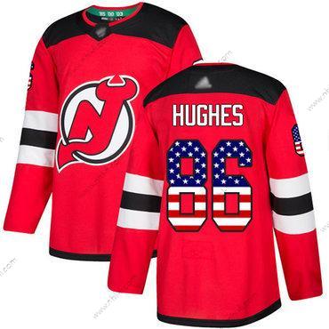 New Jersey Devils #86 Jack Hughes Punainen Kotiottelu Aito USA Flag Ommeltu Jääkiekko Paita – Miesten