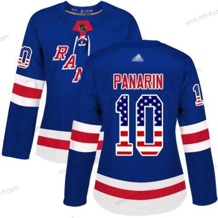 New York Rangers #10 Artemi Panarin Royal Sininen Kotiottelu Aito USA Flag Ommeltu Jääkiekko Paita – Naisten