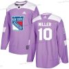 New York Rangers #10 J.T. Miller Violetti Aito Taistelee syöpää vastaan Ommeltu NHL Paita – Nuoret