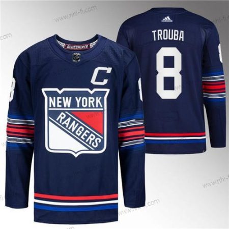 New York Rangers #8 Jacob Trouba Laivastonsininen Ommeltu Paita – Miesten