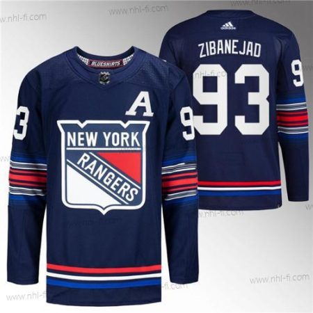 New York Rangers #93 Mika Zibanejad Laivastonsininen Ommeltu Paita – Miesten