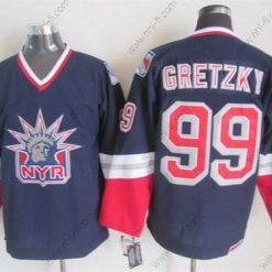 New York Rangers #99 Wayne Gretzky Laivastonsininen Sininen Retro CCM Paita – Miesten