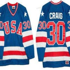 Nike 1980 Olympics USA #30 Jim Craig Royal Sininen Ommeltu Vintage Jääkiekko Paita – Miesten