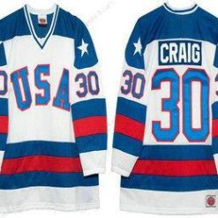 Nike 1980 Olympics USA #30 Jim Craig Valkoinen Ommeltu Vintage Jääkiekko Paita – Miesten