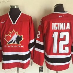 Nike 2002 Kanadan maajoukkue #12 Jarome Iginla Punainen Olympic Retro Ommeltu Jääkiekko Paita – Miesten