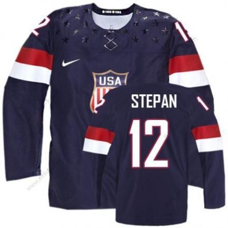 Nike 2014 Olympics USA #12 Derek Stepan Laivastonsininen Sininen Paita – Miesten