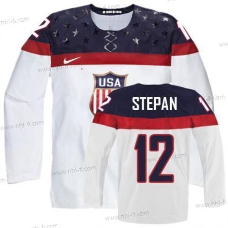 Nike 2014 Olympics USA #12 Derek Stepan Valkoinen Paita – Miesten