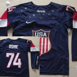 Nike 2014 Olympics USA #74 T. J. Oshie Laivastonsininen Sininen Paita – Lasten