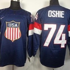 Nike 2014 Olympics USA #74 T. J. Oshie Laivastonsininen Sininen Paita – Miesten