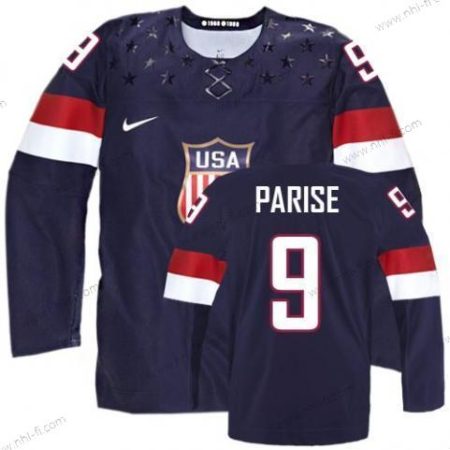 Nike 2014 Olympics USA #9 Zach Parise Laivastonsininen Sininen Paita – Miesten