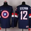 Nike 2015 USA maajoukkue #12 Derek Stepan Captain Amerikka Laivastonsininen Sininen Paita – Miesten