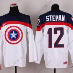 Nike 2015 USA maajoukkue #12 Derek Stepan Captain Amerikka Valkoinen Paita – Miesten