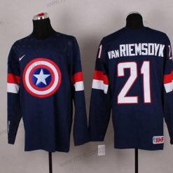 Nike 2015 USA maajoukkue #21 James Van Riemsdyk Captain Amerikka Laivastonsininen Sininen Paita – Miesten