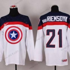 Nike 2015 USA maajoukkue #21 James Van Riemsdyk Captain Amerikka Valkoinen Paita – Miesten