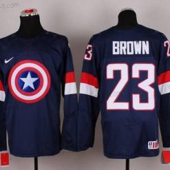 Nike 2015 USA maajoukkue #23 Dustin Brown Captain Amerikka Laivastonsininen Sininen Paita – Miesten