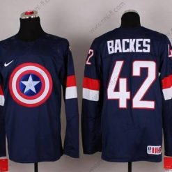 Nike 2015 USA maajoukkue #42 David Backes Captain Amerikka Laivastonsininen Sininen Paita – Miesten