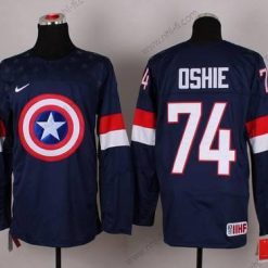 Nike 2015 USA maajoukkue #74 T. J. Oshie Captain Amerikka Laivastonsininen Sininen Paita – Miesten