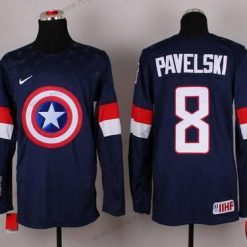 Nike 2015 USA maajoukkue #8 Joe Pavelski Captain Amerikka Laivastonsininen Sininen Paita – Miesten