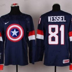 Nike 2015 USA maajoukkue #81 Phil Kessel Captain Amerikka Laivastonsininen Sininen Paita – Miesten