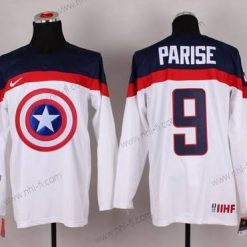 Nike 2015 USA maajoukkue #9 Zach Parise Captain Amerikka Valkoinen Paita – Miesten