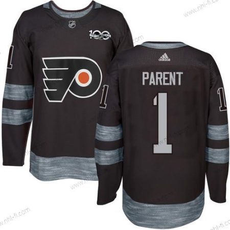 Philadelphia Flyers #1 Bernie Parent Musta 1917-2017 100th Vuosipäivä Ommeltu NHL Paita – Miesten