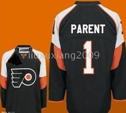 Philadelphia Flyers #1 Bernie Parent Musta Paita – Miesten