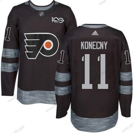 Philadelphia Flyers #11 Travis Konecny Musta 1917-2017 100th Vuosipäivä Ommeltu NHL Paita – Miesten