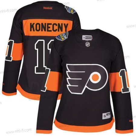 Philadelphia Flyers #11 Travis Konecny Musta 2017 Stadium Series Ommeltu NHL Paita – Naisten