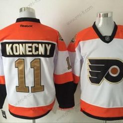 Philadelphia Flyers #11 Travis Konecny Valkoinen 50Th Kulta Ommeltu NHL 2016-17 Reebok Jääkiekko Paita – Miesten