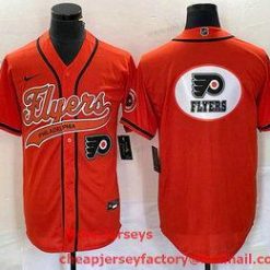 Philadelphia Flyers Oranssi Maajoukkue Big Logo Cool Base Ommeltu Baseball Paita – Miesten