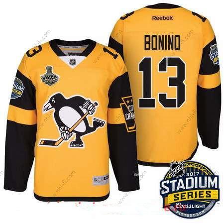 Pittsburgh Penguins #13 Nick Bonino Keltainen Stadium Series 2017 Stanley Cup Finals Patch Ommeltu NHL Reebok Jääkiekko Paita – Miesten