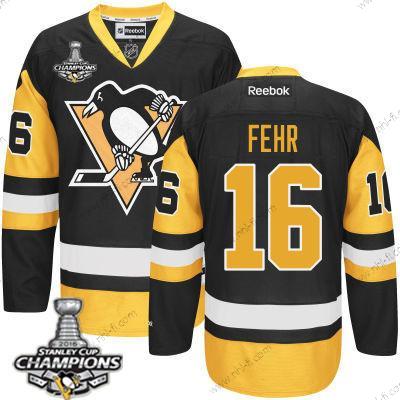 Pittsburgh Penguins #16 Eric Fehr Musta Vieras Paita 2017 Stanley Cup Champions Patch – Miesten