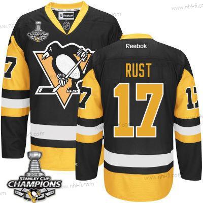 Pittsburgh Penguins #17 Bryan Rust Musta Vieras Paita 2017 Stanley Cup Champions Patch – Miesten