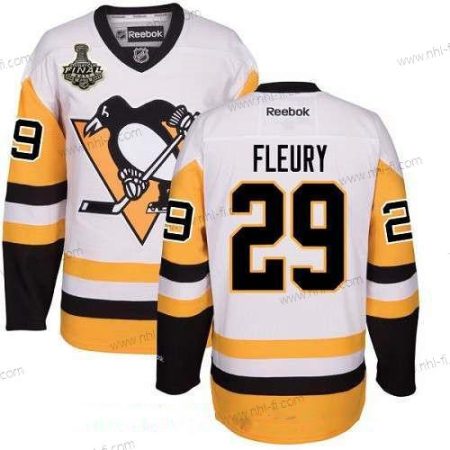 Pittsburgh Penguins #29 Marc-Andre Fleury Valkoinen Vieras 2017 Stanley Cup Finals Patch Ommeltu NHL Reebok Jääkiekko Paita – Miesten