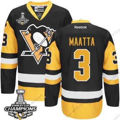 Pittsburgh Penguins #3 Olli Maatta Musta Vieras Paita 2017 Stanley Cup Champions Patch – Miesten