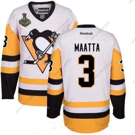 Pittsburgh Penguins #3 Olli Maatta Valkoinen Vieras 2017 Stanley Cup Finals Patch Ommeltu NHL Reebok Jääkiekko Paita – Miesten