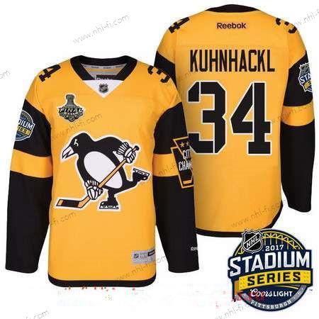 Pittsburgh Penguins #34 Tom Kuhnhackl Keltainen Stadium Series 2017 Stanley Cup Finals Patch Ommeltu NHL Reebok Jääkiekko Paita – Miesten