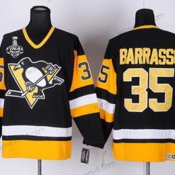 Pittsburgh Penguins #35 Tom Barrasso Retired Musta Retro CCM 2017 Stanley Cup NHL Finals C Patch Paita – Miesten